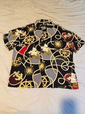 Source Unknown Black Nautical Print Short-Sleeve Button-Down Shirt